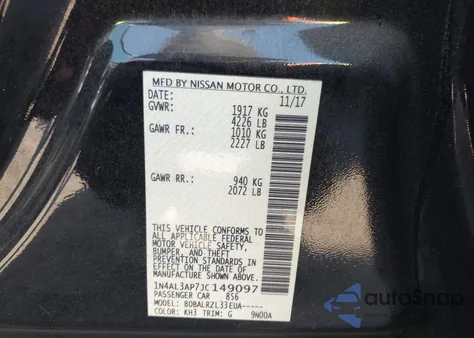 2018 Nissan Altima 2.5 Sl из США, поврежденный, VIN 1N4AL3AP7JC149097